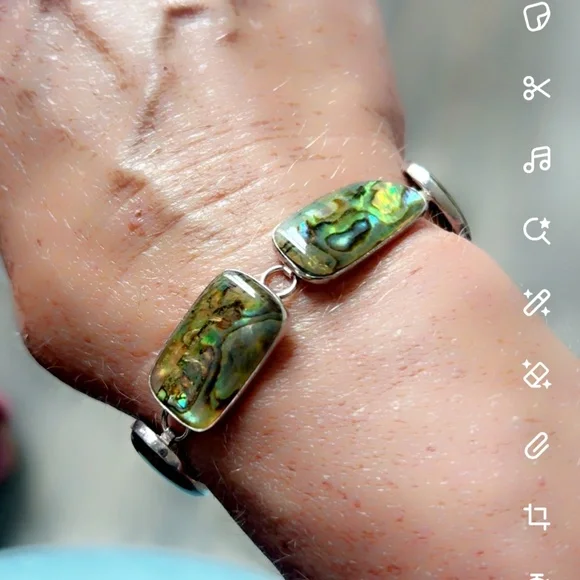 BEAUTIFUL Sterling Silver 925 Abalone Link Bracelet Adjustable - Picture 4 of 10